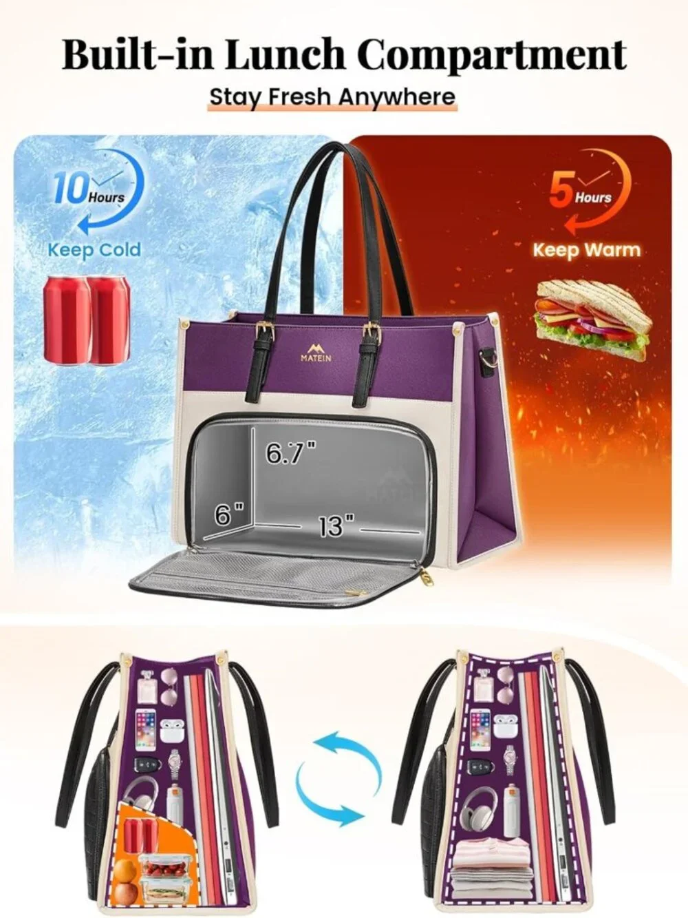 Stylish Insulated Lunch Tote & Laptop Briefcase, 15.6
